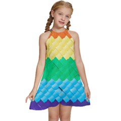 Mandalas-1084082 Textured-rainbow Kids  Halter Collar Waist Tie Chiffon Dress