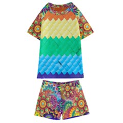 Mandalas-1084082 Textured-rainbow Kids  Swim Tee And Shorts Set by jellybeansanddinosaurs