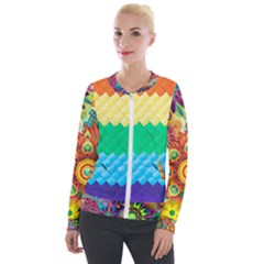 Mandalas-1084082 Textured-rainbow Velvet Zip Up Jacket by jellybeansanddinosaurs