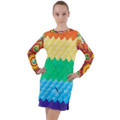 Mandalas-1084082 Textured-rainbow Long Sleeve Hoodie Dress