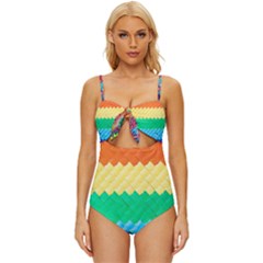 Mandalas-1084082 Textured-rainbow Knot Front One-piece Swimsuit