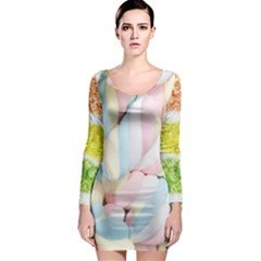 Rainbow-cake-layers Marshmallow-candy-texture Long Sleeve Bodycon Dress by jellybeansanddinosaurs