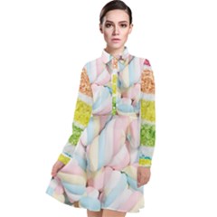 Rainbow-cake-layers Marshmallow-candy-texture Long Sleeve Chiffon Shirt Dress by jellybeansanddinosaurs