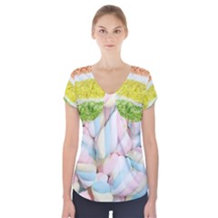 Rainbow-cake-layers Marshmallow-candy-texture Short Sleeve Front Detail Top by jellybeansanddinosaurs