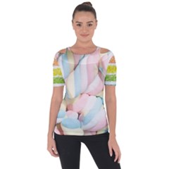 Rainbow-cake-layers Marshmallow-candy-texture Shoulder Cut Out Short Sleeve Top by jellybeansanddinosaurs