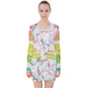 Rainbow-cake-layers Marshmallow-candy-texture V-neck Bodycon Long Sleeve Dress View1