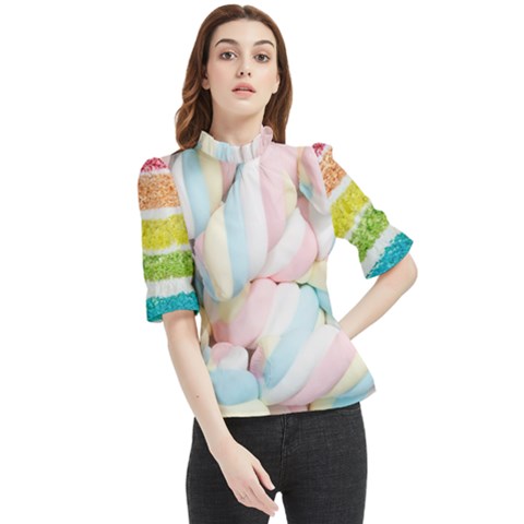 Rainbow-cake-layers Marshmallow-candy-texture Frill Neck Blouse by jellybeansanddinosaurs