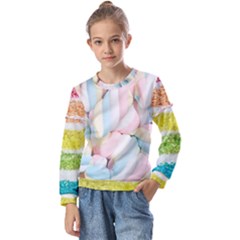 Rainbow-cake-layers Marshmallow-candy-texture Kids  Long Sleeve Tee With Frill 