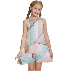 Rainbow-cake-layers Marshmallow-candy-texture Kids  Halter Collar Waist Tie Chiffon Dress