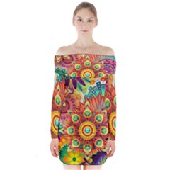 Mandalas-1084082 Long Sleeve Off Shoulder Dress by jellybeansanddinosaurs