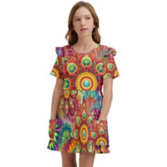 Mandalas-1084082 Kids  Frilly Sleeves Pocket Dress