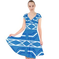 Abstract Pattern Geometric Backgrounds   Cap Sleeve Front Wrap Midi Dress by Eskimos