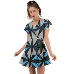 Abstract Pattern Geometric Backgrounds   Flutter Sleeve Wrap Dress by Eskimos