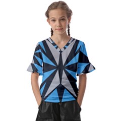 Abstract Pattern Geometric Backgrounds   Kids  V-neck Horn Sleeve Blouse by Eskimos