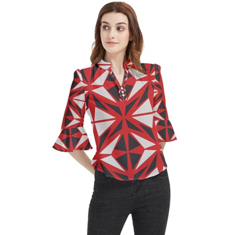 Abstract Pattern Geometric Backgrounds   Loose Horn Sleeve Chiffon Blouse by Eskimos