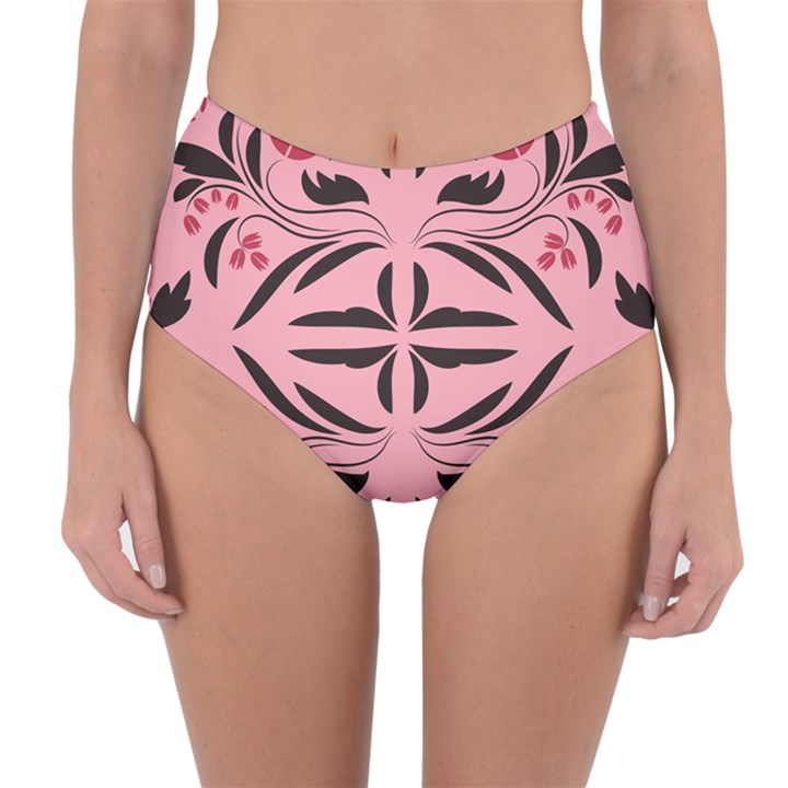 Floral folk damask pattern  Reversible High-Waist Bikini Bottoms