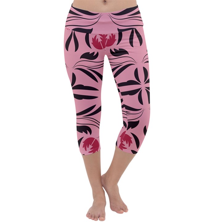 Floral folk damask pattern  Capri Yoga Leggings