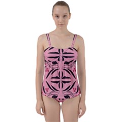 Floral Folk Damask Pattern  Twist Front Tankini Set by Eskimos