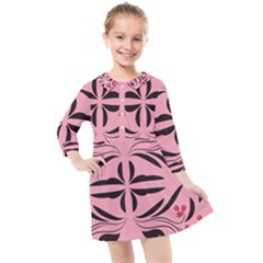 Floral Folk Damask Pattern  Kids  Quarter Sleeve Shirt Dress by Eskimos