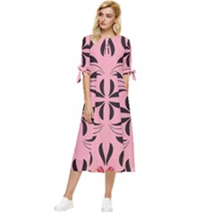 Floral Folk Damask Pattern  Bow Sleeve Chiffon Midi Dress by Eskimos