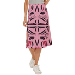 Floral Folk Damask Pattern  Midi Panel Skirt