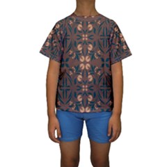 Floral Folk Damask Pattern  Kids  Short Sleeve Swimwear by Eskimos