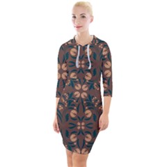 Floral Folk Damask Pattern  Quarter Sleeve Hood Bodycon Dress by Eskimos