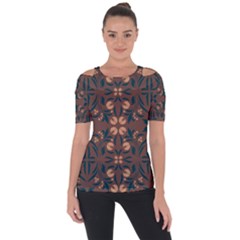 Floral Folk Damask Pattern  Shoulder Cut Out Short Sleeve Top by Eskimos