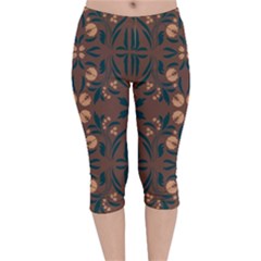 Floral Folk Damask Pattern  Velvet Capri Leggings  by Eskimos