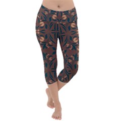 Floral Folk Damask Pattern  Lightweight Velour Capri Yoga Leggings by Eskimos