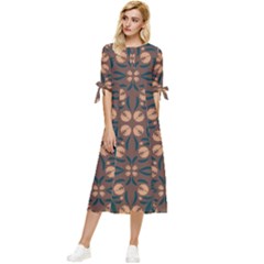 Floral Folk Damask Pattern  Bow Sleeve Chiffon Midi Dress by Eskimos