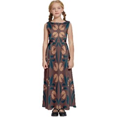 Floral Folk Damask Pattern  Kids  Satin Sleeveless Maxi Dress