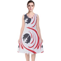 Folk Flowers Print Floral Pattern Ethnic Art V-neck Midi Sleeveless Dress  by Eskimos