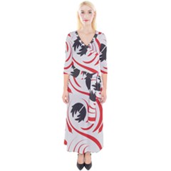 Folk Flowers Print Floral Pattern Ethnic Art Quarter Sleeve Wrap Maxi Dress by Eskimos