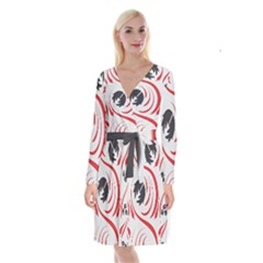 Folk Flowers Print Floral Pattern Ethnic Art Long Sleeve Velvet Front Wrap Dress by Eskimos