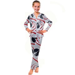 Folk Flowers Print Floral Pattern Ethnic Art Kid s Satin Long Sleeve Pajamas Set by Eskimos