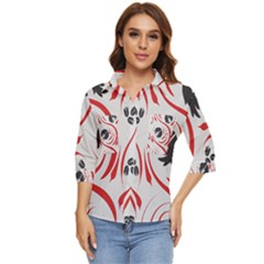 Folk Flowers Print Floral Pattern Ethnic Art Women s Quarter Sleeve Pocket Shirt