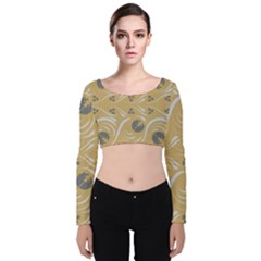 Folk Flowers Print Floral Pattern Ethnic Art Velvet Long Sleeve Crop Top by Eskimos