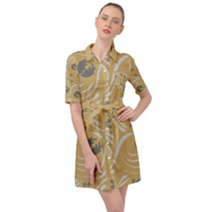 Folk Flowers Print Floral Pattern Ethnic Art Belted Shirt Dress by Eskimos