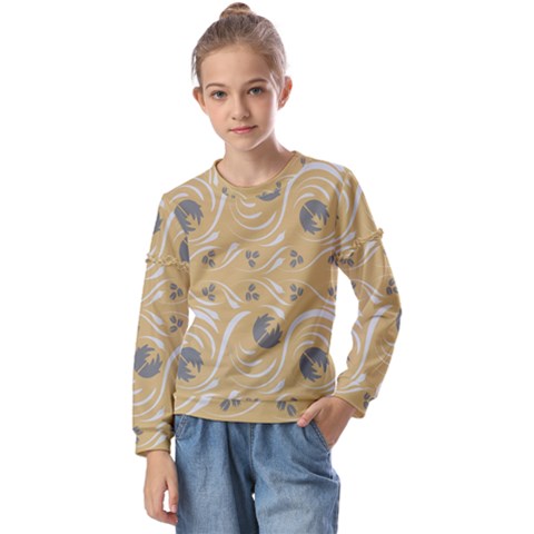 Folk Flowers Print Floral Pattern Ethnic Art Kids  Long Sleeve Tee With Frill  by Eskimos