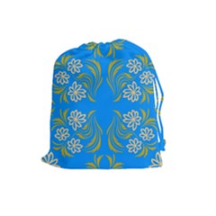 Floral Folk Damask Pattern  Drawstring Pouch (large) by Eskimos