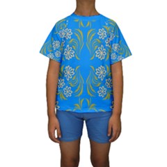 Floral Folk Damask Pattern  Kids  Short Sleeve Swimwear by Eskimos