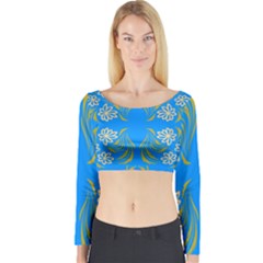 Floral Folk Damask Pattern  Long Sleeve Crop Top by Eskimos