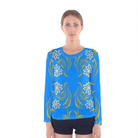 Floral Folk Damask Pattern  Women s Long Sleeve Tee by Eskimos