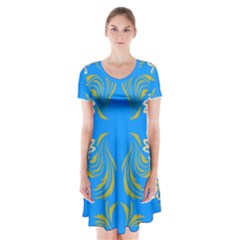 Floral Folk Damask Pattern  Short Sleeve V-neck Flare Dress by Eskimos