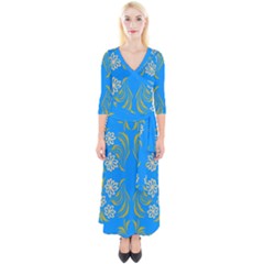 Floral Folk Damask Pattern  Quarter Sleeve Wrap Maxi Dress by Eskimos