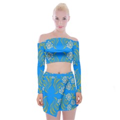 Floral Folk Damask Pattern  Off Shoulder Top With Mini Skirt Set by Eskimos