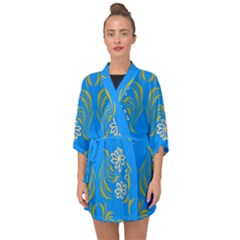 Floral Folk Damask Pattern  Half Sleeve Chiffon Kimono by Eskimos