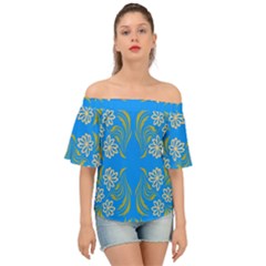 Floral Folk Damask Pattern  Off Shoulder Short Sleeve Top by Eskimos