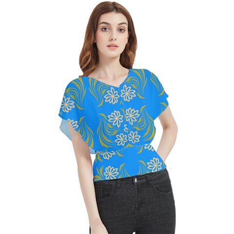 Floral Folk Damask Pattern  Butterfly Chiffon Blouse by Eskimos